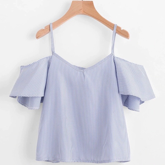 Tops - Women’s Off The Shoulders Top Blouse Blue & White